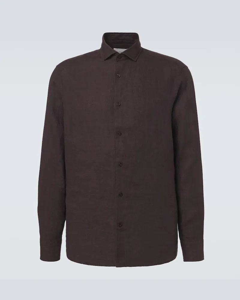 Frescobol Carioca Camicia Antonio in lino Marrone