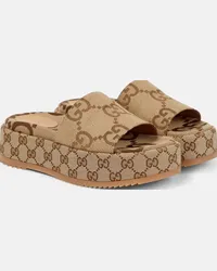 Gucci Sandali in canvas GG Maxi con platform Beige