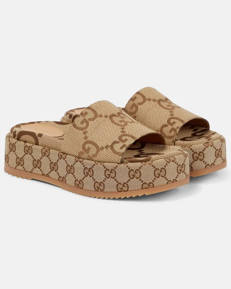 Gucci Sandali in canvas GG Maxi con platform Beige