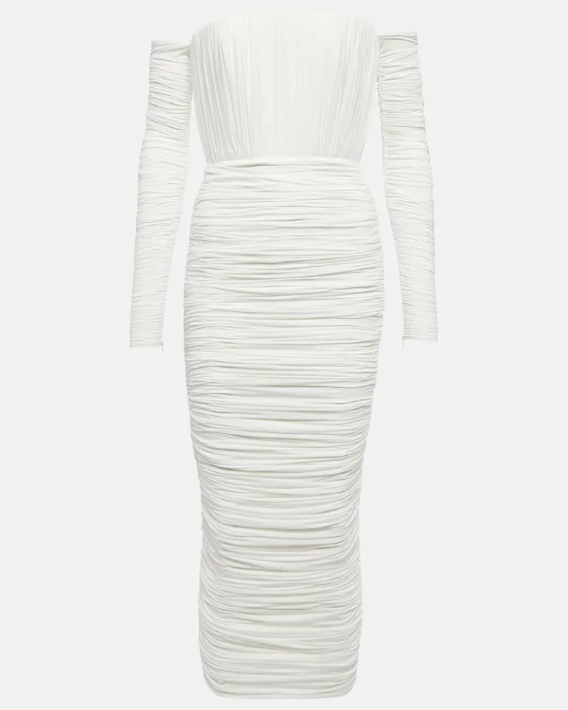 Alex Perry Abito midi Sterling con scollo bardot Bianco