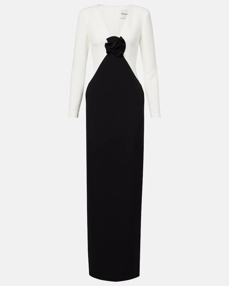 Roland Mouret Abito lungo in crÃªpe con fiori applicati Nero