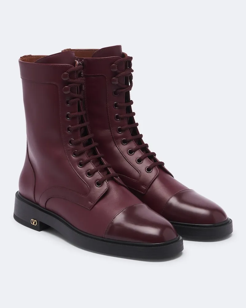 Valentino Garavani Anfibi VLogo in pelle Borgogna