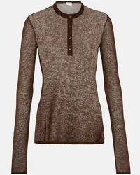 Saint Laurent Top Henley in maglia di misto lana Marrone