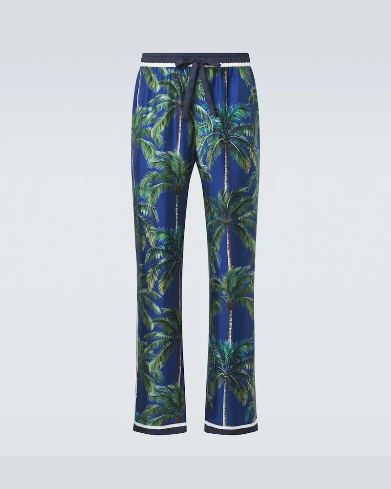 Dolce & Gabbana Pantaloni regular in twill di seta con stampa Blu