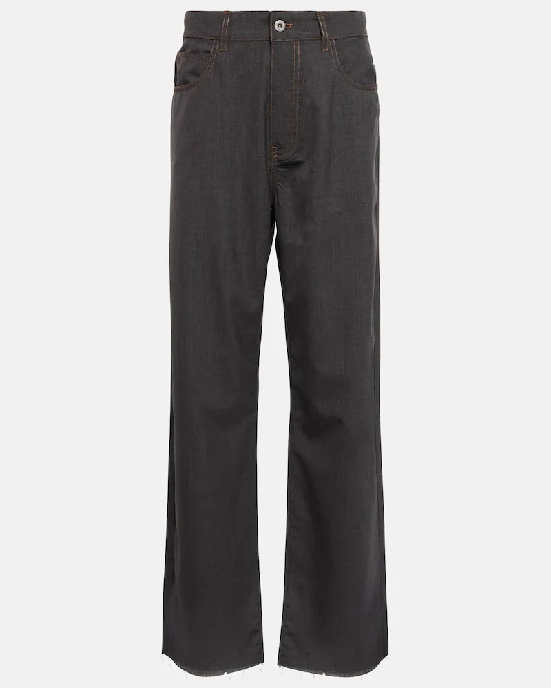 Miu Miu Pantaloni regular in lana a vita media Grigio