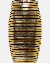 Balmain Gonna midi in misto cotone a righe Oro