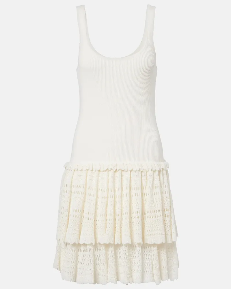 Ralph Lauren Abito corto in maglia a coste e crochet Bianco