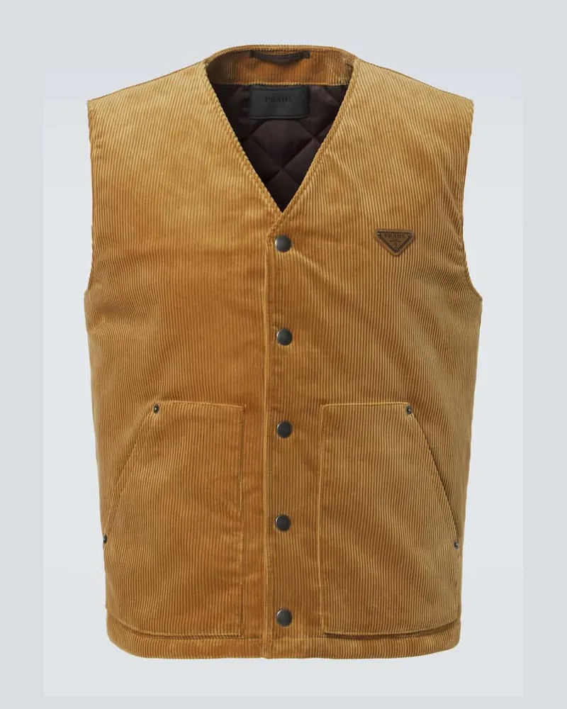 Prada Gilet in velluto di cotone a coste Marrone