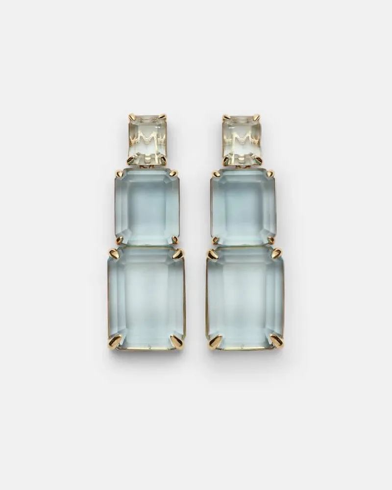 MATEO Orecchini pendenti Arithmetic Composition in oro 14kt con topazi Blu
