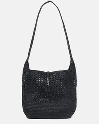 Saint Laurent Borsa a tracolla Le 5 à 7 Medium in rafia Nero