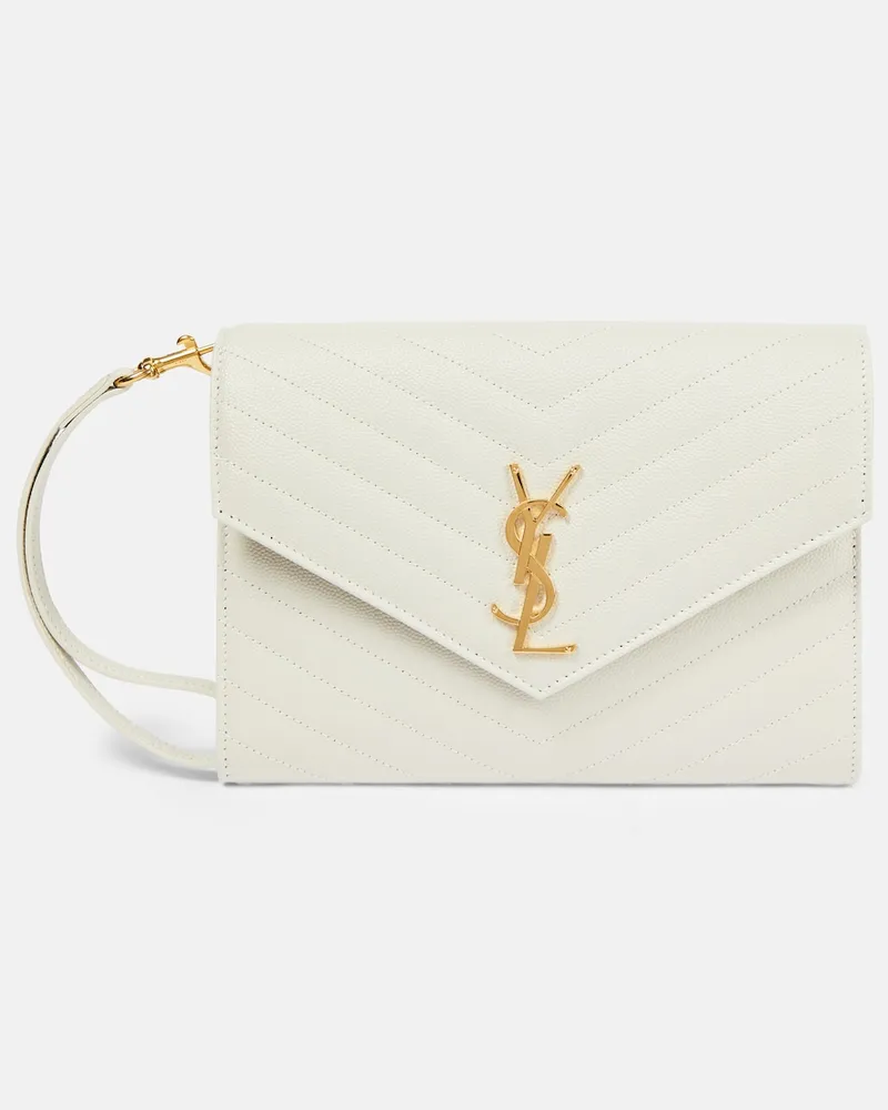 Saint Laurent Clutch Cassandre Small in pelle Beige