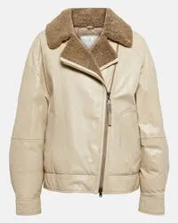 Brunello Cucinelli Giacca in pelle con shearling Beige