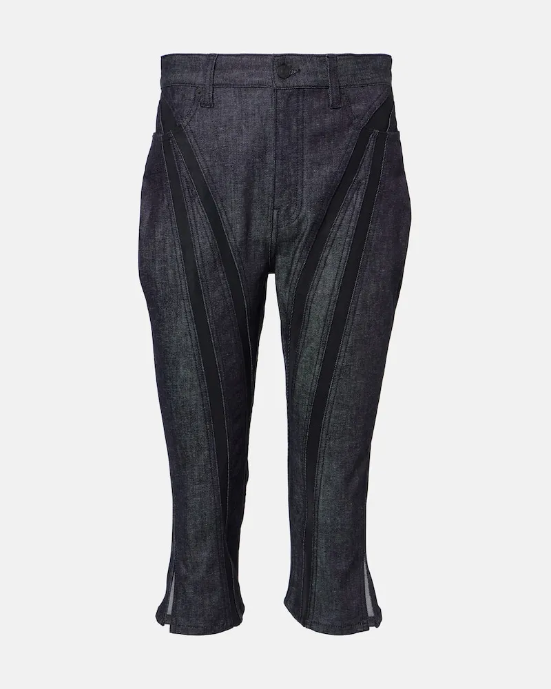 Thierry Mugler Jeans cropped con mesh Blu