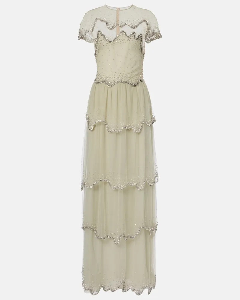 COSTARELLOS Abito lungo Zaria in tulle Verde