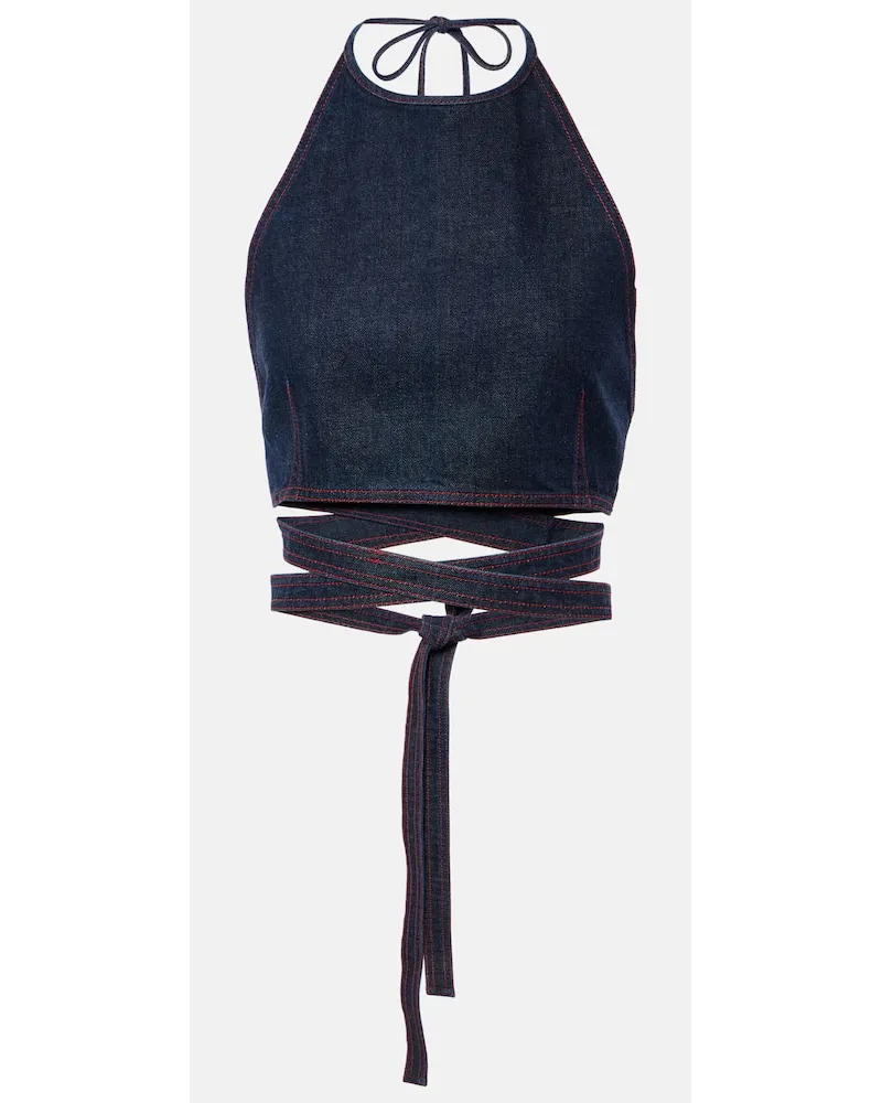 Alaïa AlaÃ¯a Top cropped in denim Blu