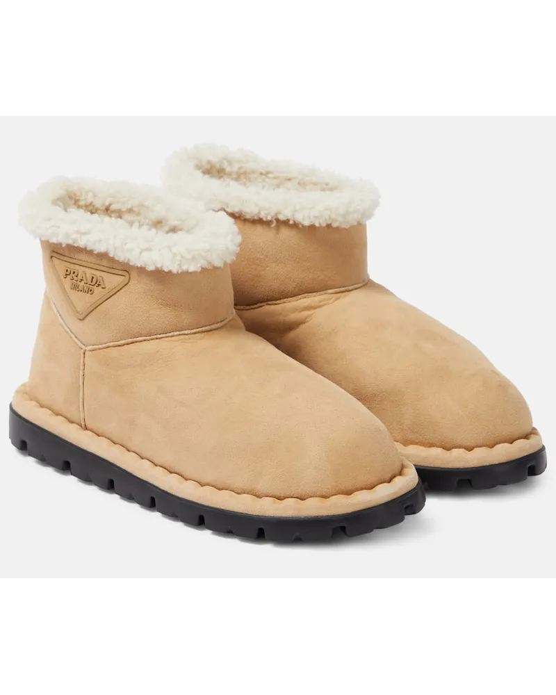 Prada Stivaletti in suede con shearling Beige