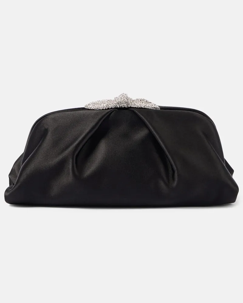Aquazzura Clutch Very Bow Tie in raso con cristalli Nero