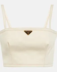 Prada Top cropped di jeans con logo Beige