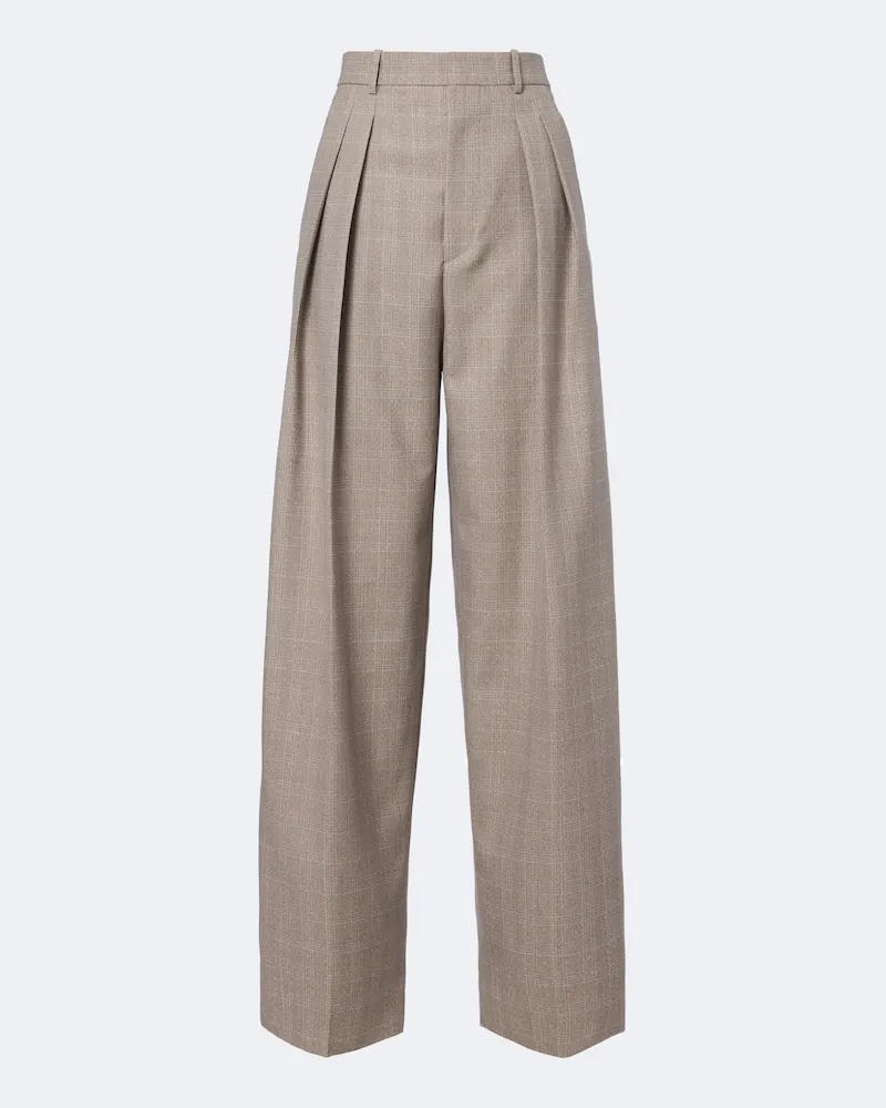 Bottega Veneta Pantaloni in lana Principe di Galles Beige