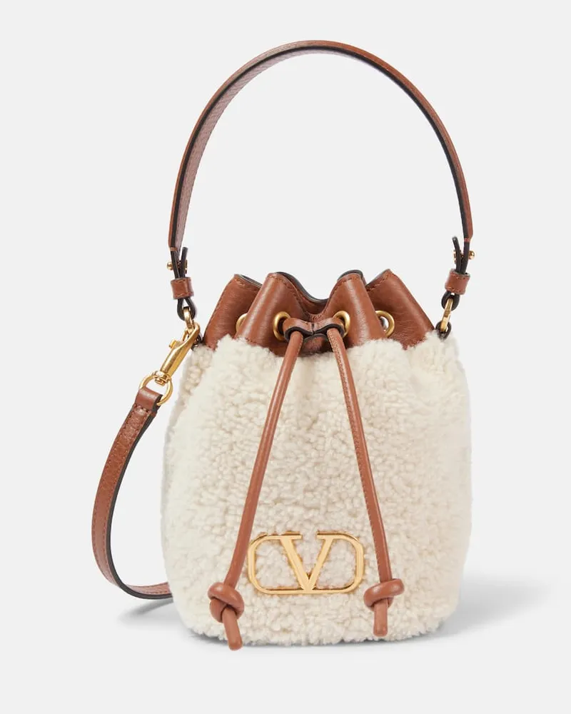 Valentino Garavani Secchiello VLogo Signature in shearling Beige