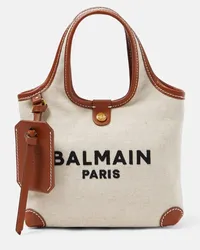 Balmain Borsa Small in canvas e pelle Beige