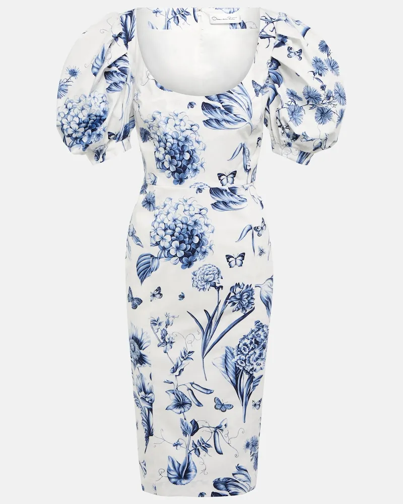 Oscar de la Renta Abito midi in misto cotone con stampa Multicolore