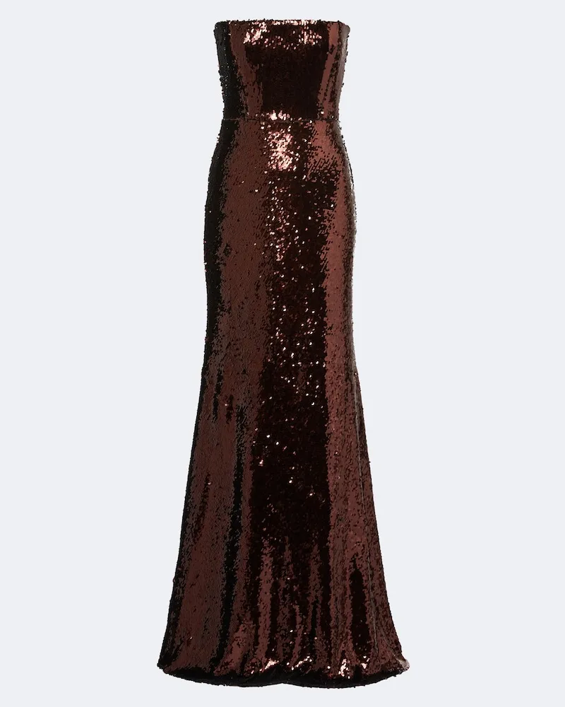 Alex Perry Abito lungo bustier con paillettes Marrone