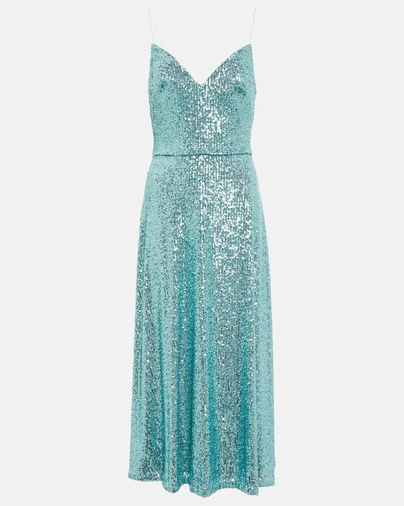 Monique Lhuillier Abito midi con paillettes Blu