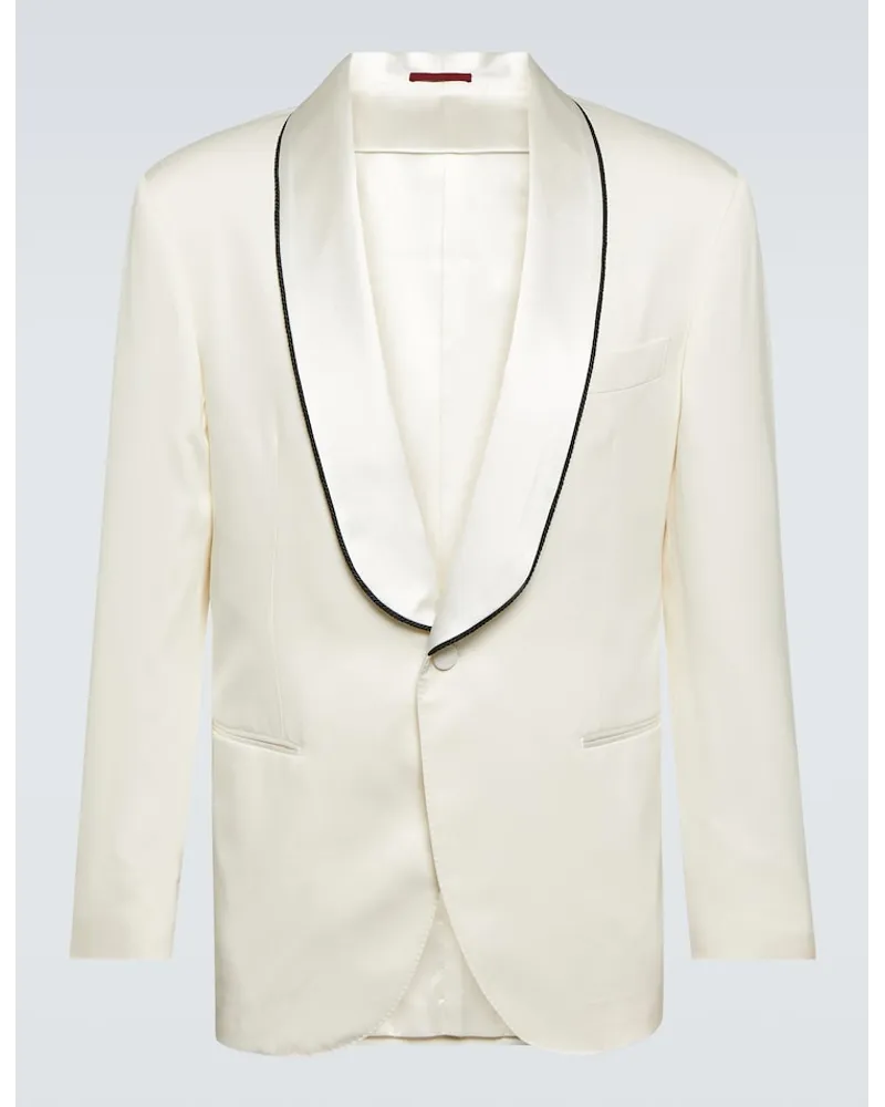 Brunello Cucinelli Blazer da smoking in twill di seta Bianco