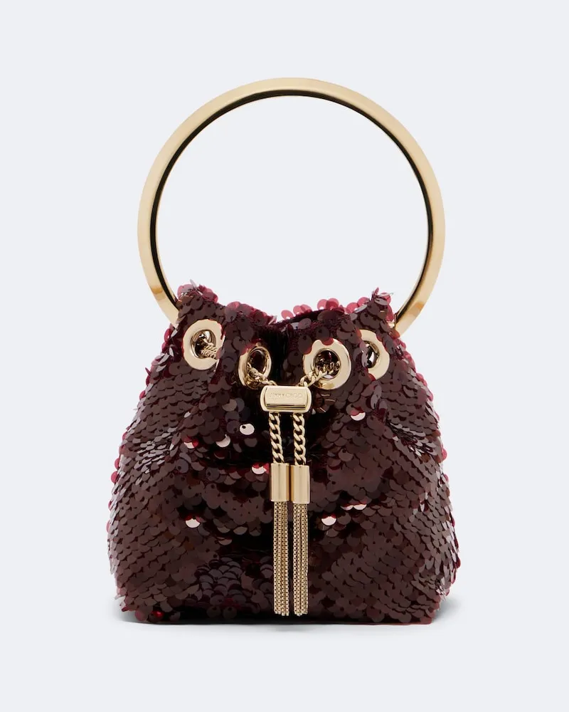 Jimmy Choo Secchiello Bon Bon Micro con paillettes Borgogna