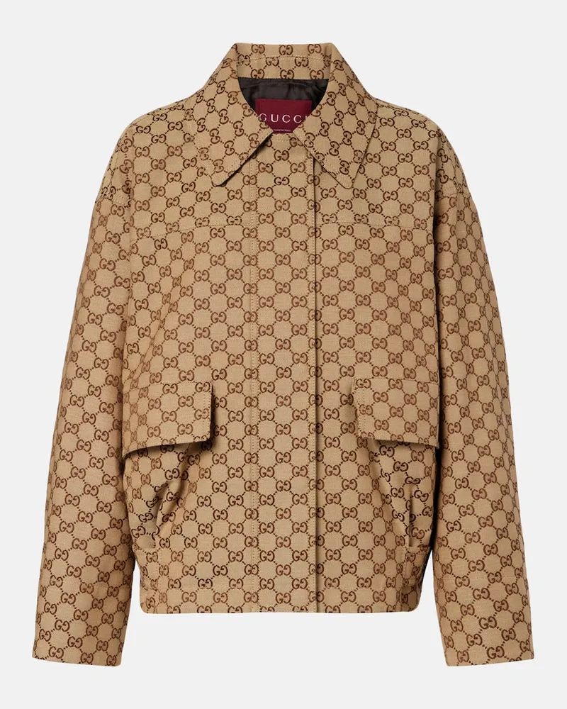 Gucci Bomber in pelle GG Canvas Beige