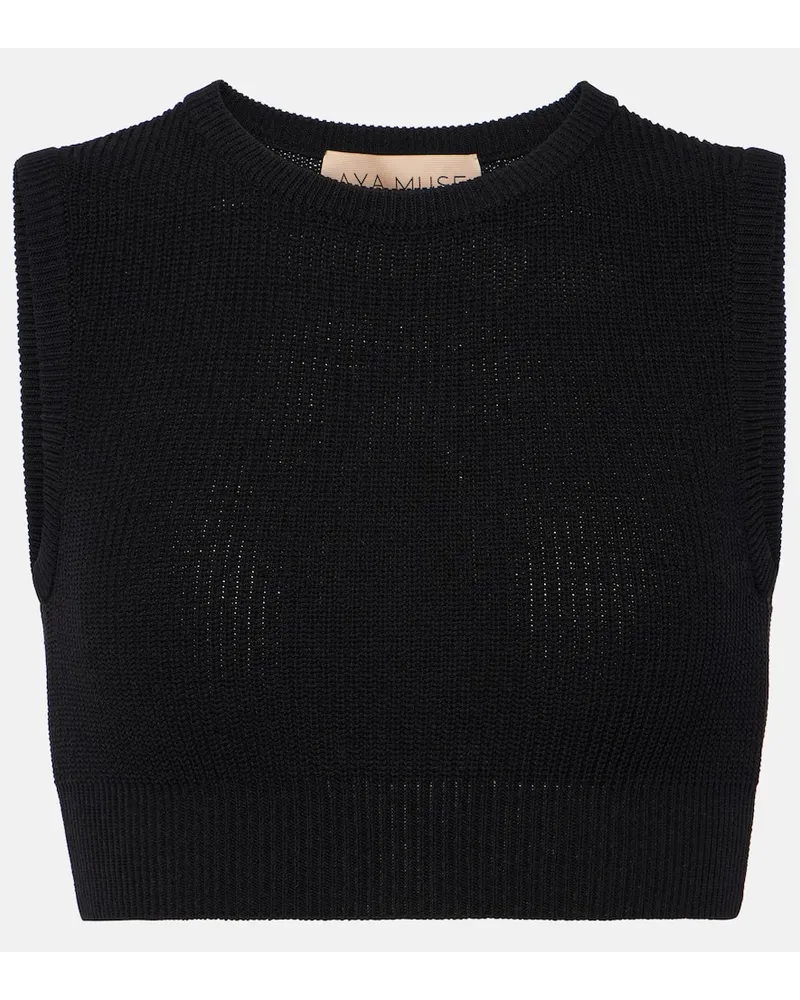 Aya Muse Top cropped in misto cotone Nero