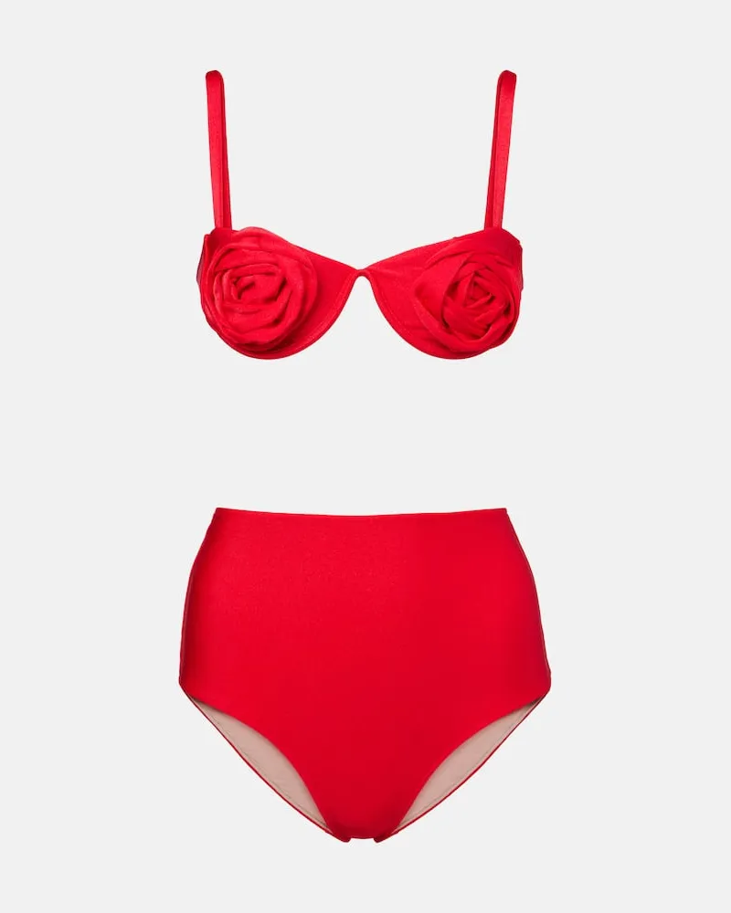 Adriana Degreas Bikini con applicazioni floreali Rosso