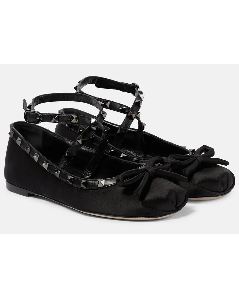 Valentino Garavani Ballerine Rockstud in raso Nero