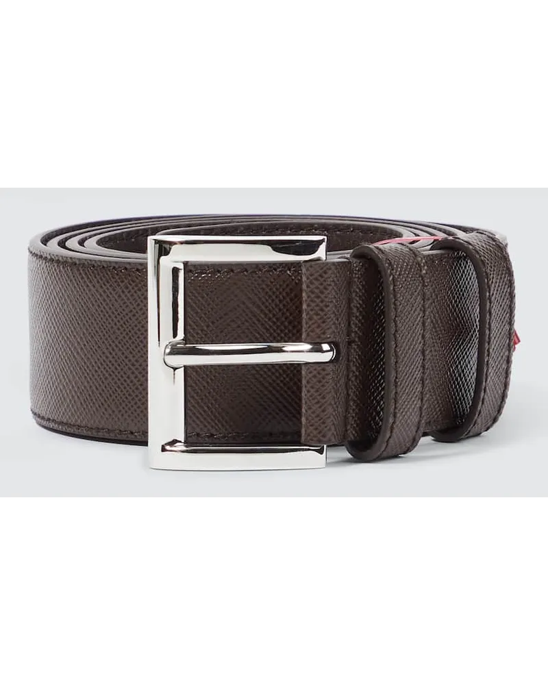 Prada Cintura in pelle con logo Marrone