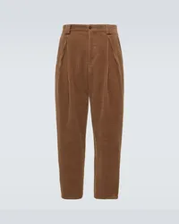 Giorgio Armani Pantaloni tapered in velluto di lana e cashmere a coste Marrone