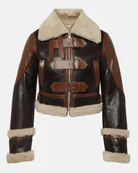 Blumarine Giacca in pelle con shearling Marrone