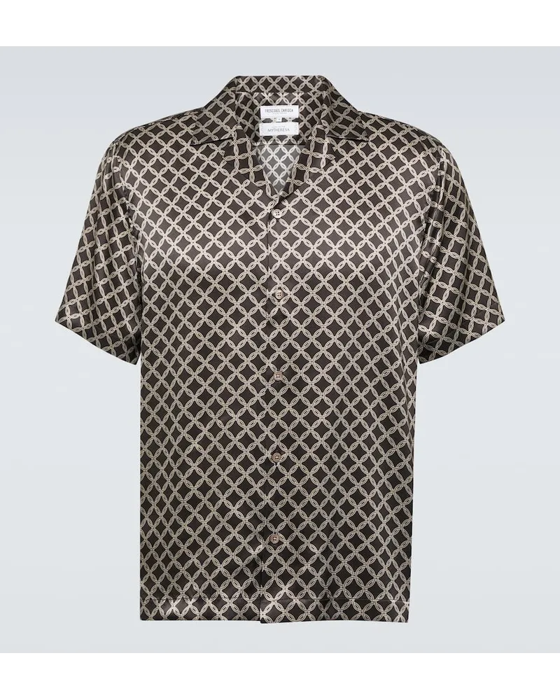 Frescobol Carioca Camicia bowling Roberto in seta con stampa Marrone