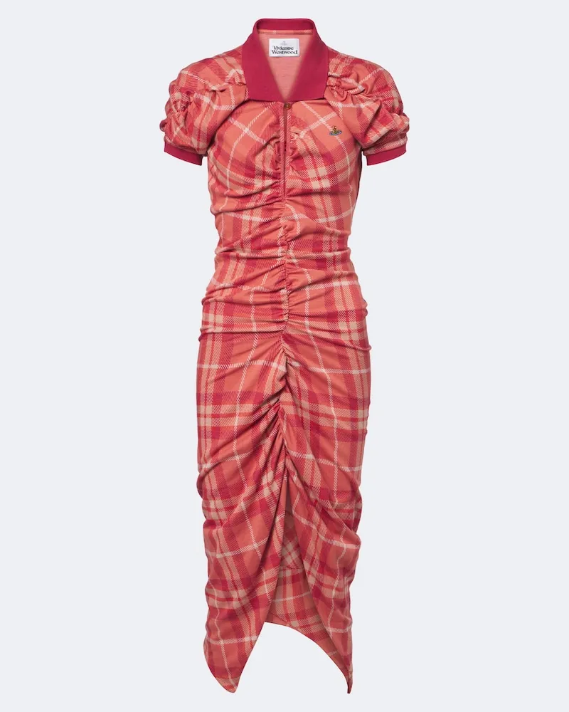 Vivienne Westwood Abito midi Pulling in cotone a quadri Rosa