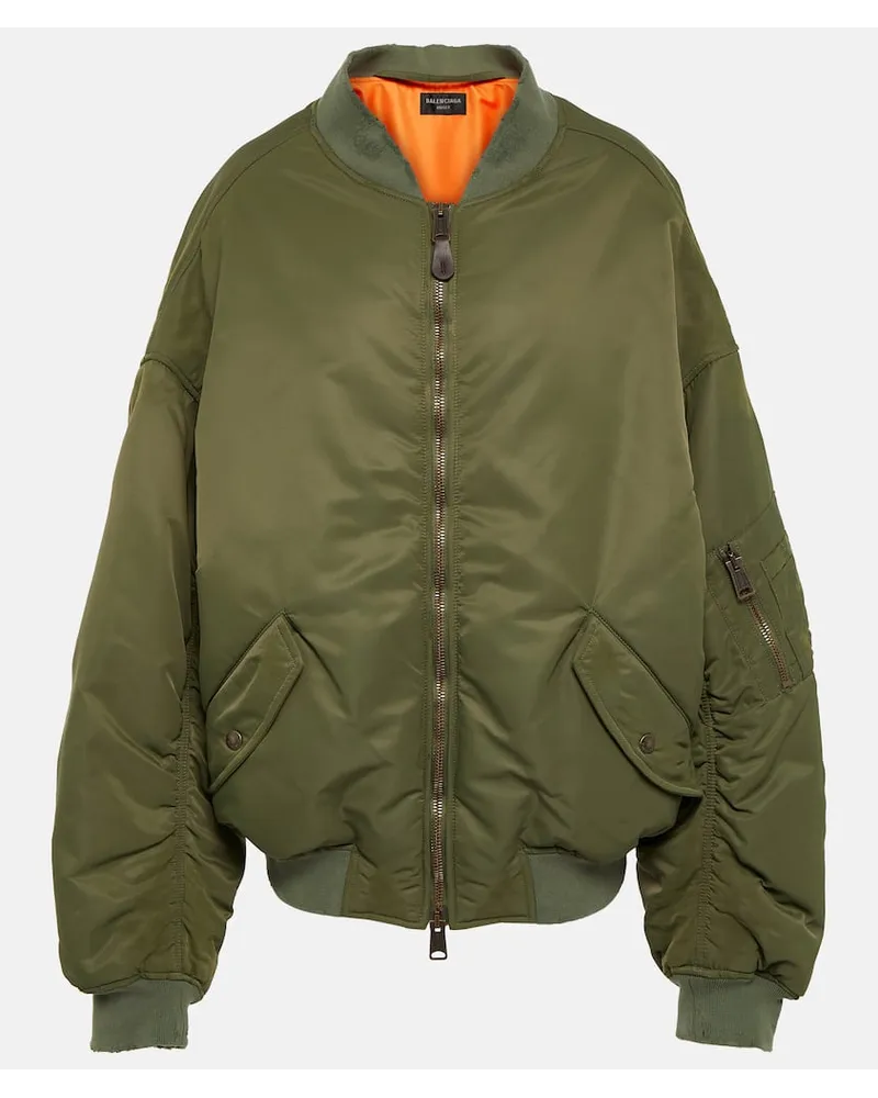 Balenciaga Bomber Off Shoulder in tessuto tecnico Verde