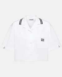 Miu Miu Camicia cropped in popeline di cotone Bianco