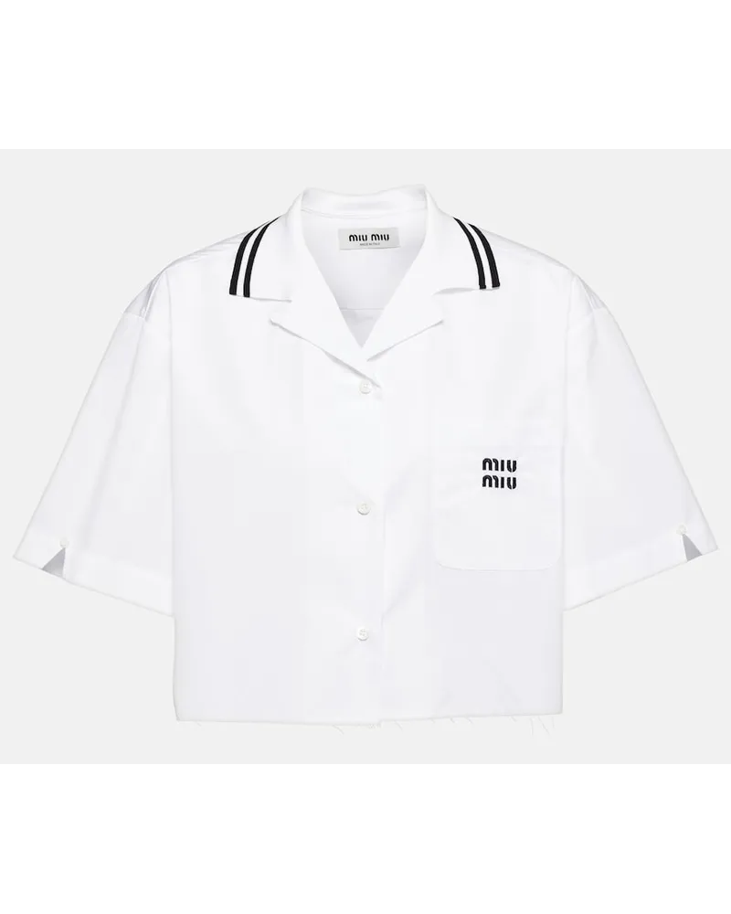 Miu Miu Camicia cropped in popeline di cotone Bianco
