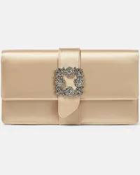 Manolo Blahnik Clutch Capri in raso con cristalli Beige