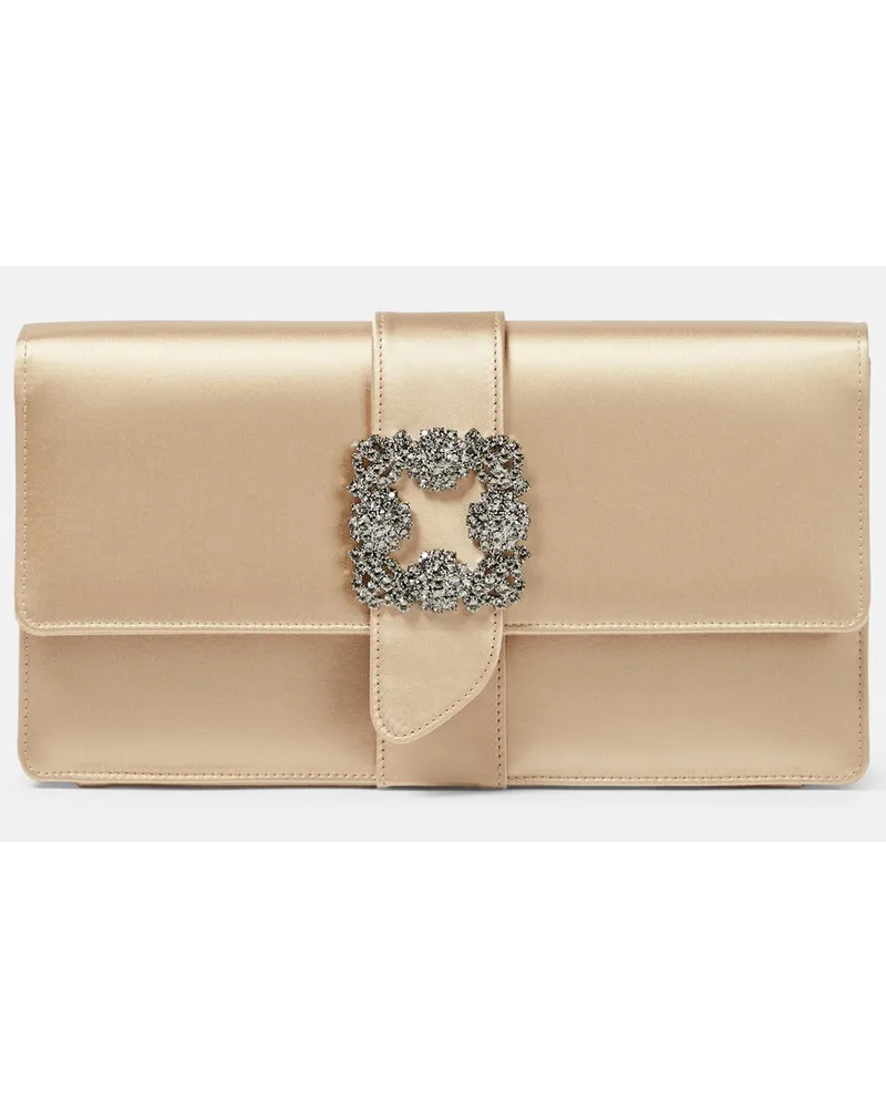 Manolo Blahnik Clutch Capri in raso con cristalli Beige