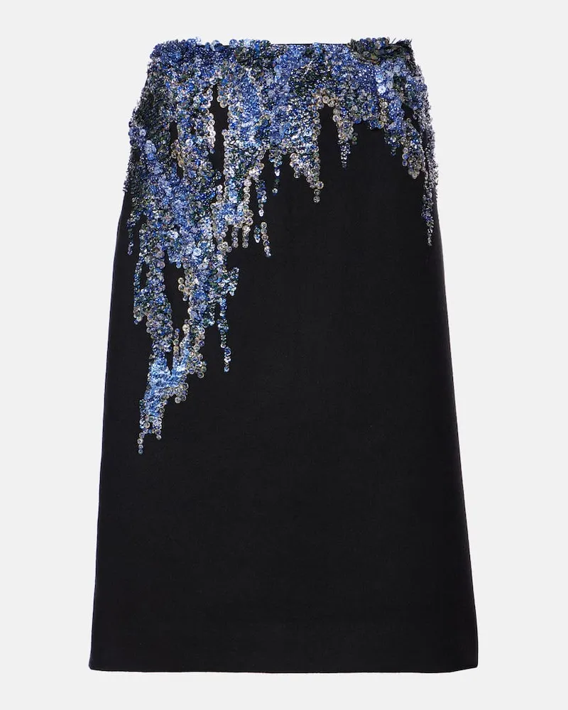 Dries van Noten Gonna midi in misto lana con paillettes Nero