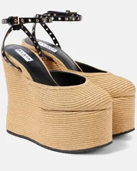 Alaïa Alaïa Sandali LA in rafia e pelle con zeppa Beige