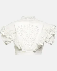 SPORTMAX Top cropped Ometto in cotone e sangallo Bianco