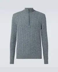 Loro Piana Pullover Treccia in cashmere con zip Blu