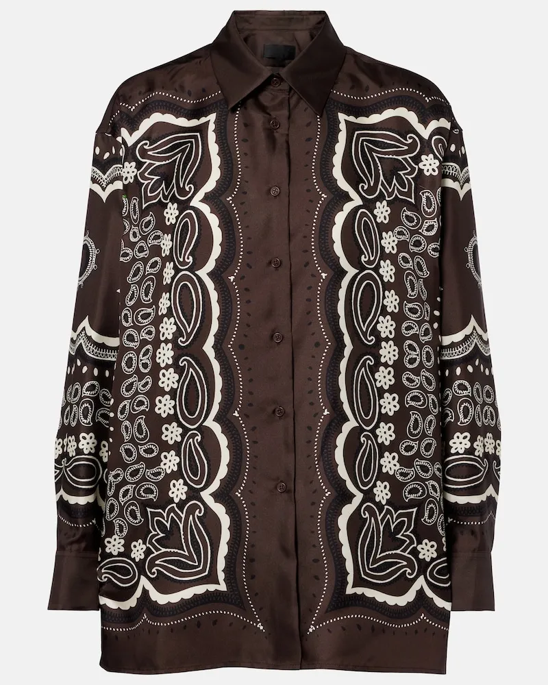Nili Lotan Camicia Alfie in twill di seta con stampa Marrone