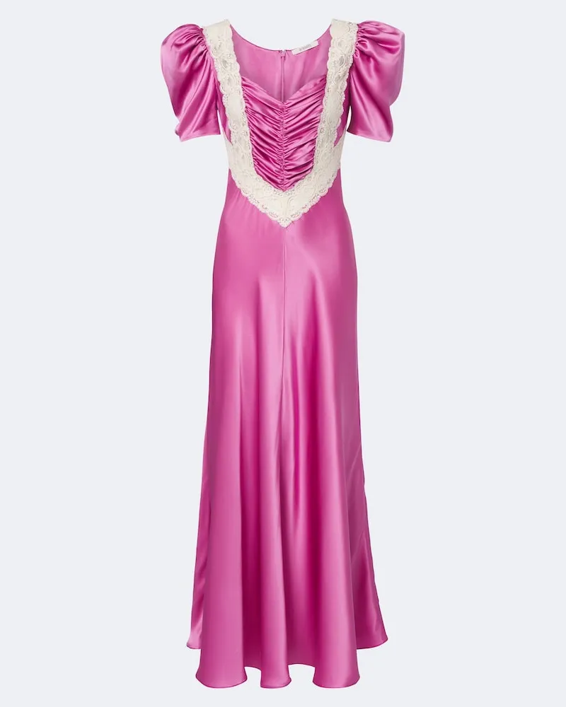 Rodarte Abito lungo in seta con pizzo Rosa